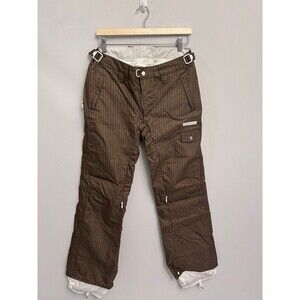 Foursquare women's snowboard pants in a brown pinstripe pattern small